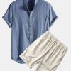 c0225181c6a315e96ab36f279012a1f49a8a7620d9612976da9465ee40d86180.jpg Short Sleeve Half Button Fly Henley Collar Shirt & Linen Cotton Blend 11" Shorts