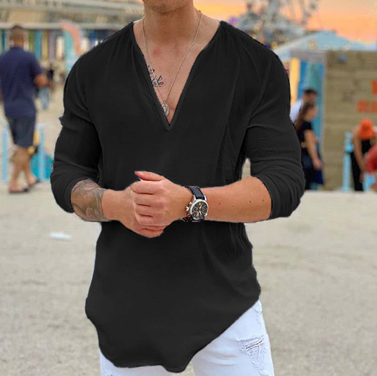 c107f6632607a4597629a6b021957ac3af890c6dd9d82e055f4fb2a344030c2b.jpg Casual Solid Color V-neck Long Sleeve T-shirt