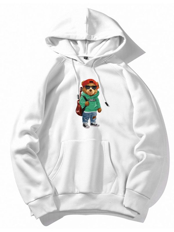Guitar Bear Print Hoodie