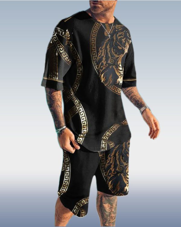 c7d00bb3c8bf26e38239eb182517a07c04eec73bc6280cfd57886400ef458143.jpg Men's Tiger Print Short Sleeve Two-Piece Set 3 Colors