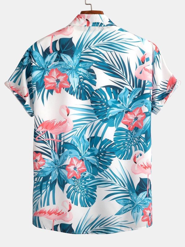 c7ffeb9ec4e938a249918f2f1a5c390518612a6125c389869508caa05e42114c.jpg Flamingo Tropical Print Button Up Shirt & Short Length Swim Shorts