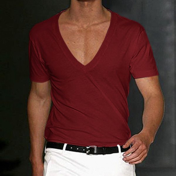 cae5b950bcd19b29647b2ea60f533d82f30b45d2374fd85346c77d8f57c88a3e.jpg Men's Basic White Deep V-Neck Cotton Short Sleeve T-Shirt