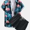 d0142ce15930d3e867aed3b0aca301c75bc08932fbe1f9800e02cb919c9ddf05.jpg Flamingo Tropical Print Button Up Shirt & Short Length Swim Shorts