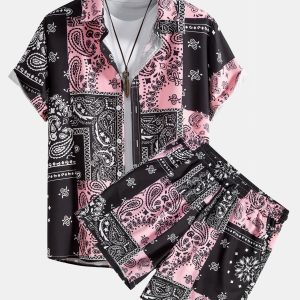 db3f2a350b97849ddff0ee850a9a30e839771c69f1d0ab2a5fbfa905ad35a82b.jpg Paisley Print Button Up Shirt #Random Pattern Design# & Shorts