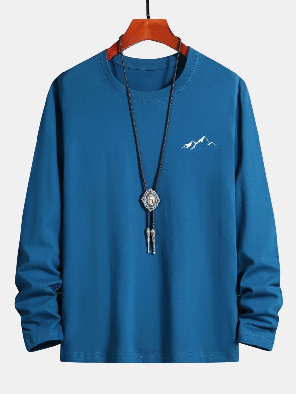 db4e72ed0e5be2429aa33729782420621b4fefed487921d2f9c43c270fd0e0c5.jpg Long Sleeve Mountain Graphic Print Cotton T-Shirt