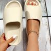 Women Single Band Slippers, Minimalist Beige EVA Slides For Indoor