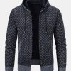Diamond Pattern Zip Hooded Sweater