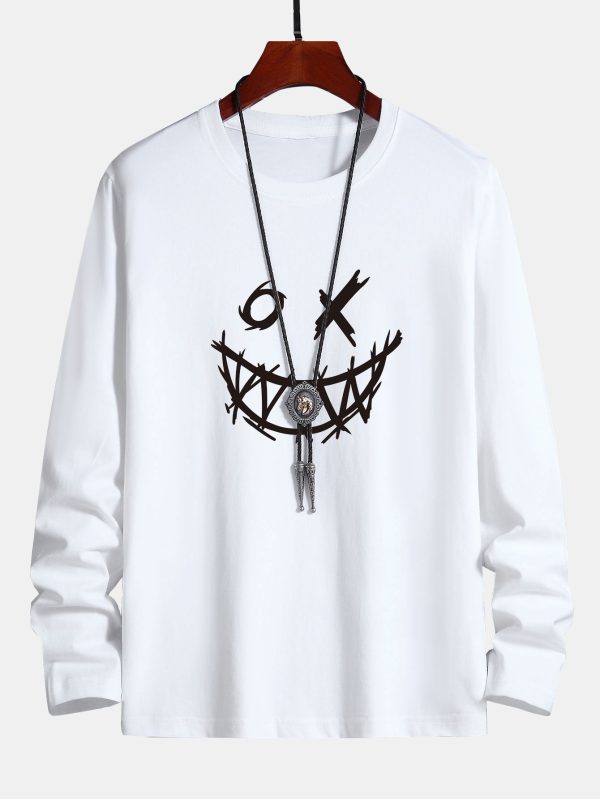deecf4a8a937feb8a3718a9a7816971f9977bde525c97ef2c595a8ee20245223.jpg Long Sleeve Scary Face Print Cotton T-Shirt