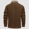 Men's Corduroy Jacket Sherpa Lined Cargo Jackets Cotton Turn Down Collar Winter Warm Casual Work Coat with 5 Pockets