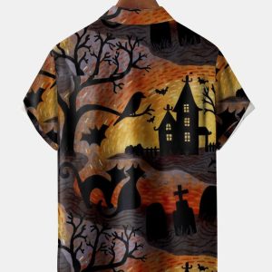 e33433edd82895d8758f286f864300b672c0eb4f9c65a11e49dc12bd1fdb33dd.jpg Men's Halloween Cat Print Casual Breathable Short Sleeve Shirt