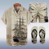Suitmens Men's Hawaiian Navigation Bowling Print Shirt Three-Piece Set 052