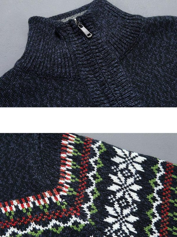 Christmas Geometric Print Half Zip Sweater