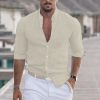 eded7888ece167c9d81ce214ea52b07c1674c5eaae25af42d3ef5e5dc8ec455a.jpg Men's Linen Solid Color Casual Stand Collar Long Sleeve Shirt