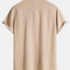 efff60fab9dc5814c4b081eb73c32ae24bac490d81daf37dadbd791a65c07e82.jpg Wrinkled Cotton Half Open Placket Henley Collar Shirt & Straight Leg Linen Pants