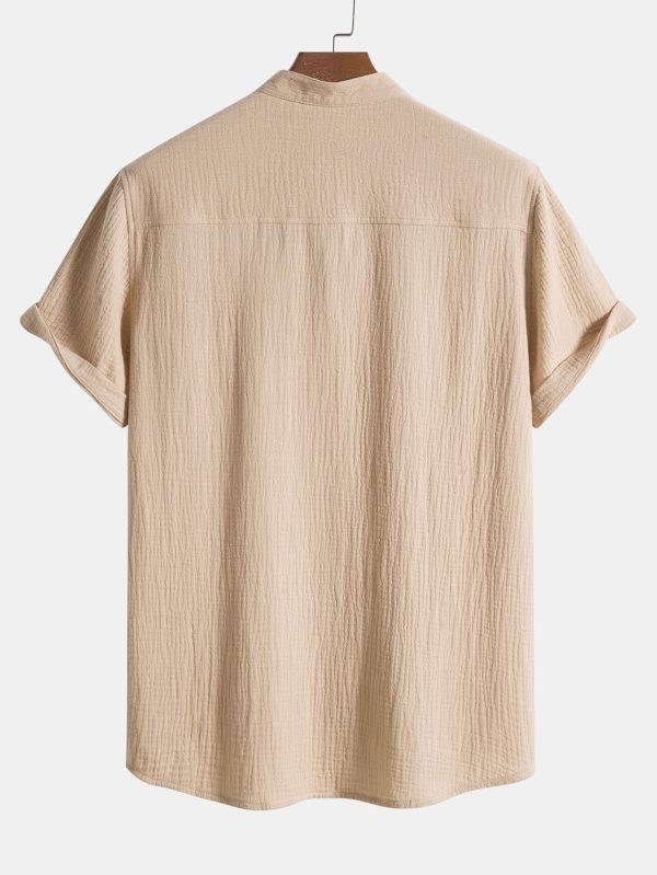 efff60fab9dc5814c4b081eb73c32ae24bac490d81daf37dadbd791a65c07e82.jpg Wrinkled Cotton Half Open Placket Henley Collar Shirt & Straight Leg Linen Pants