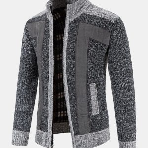 f09884917fb27432b278d6ed2c8febcf59436f0c72a408de66c0bc4beb7d69ff.jpg Zip Up Faux Suede Patchwork Sweater