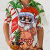 fac92e059a9d4e9ae76ee353cc05ce3e968a03c505585e8edfc4d61ea55b8f1a.jpg Mens Christmas Santa Surfing Print Front Buttons Soft Breathable Chest Pocket Casual Hawaiian Shirt