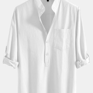 fc36f004cb8b62401011ea636583a729d070eb79e158abf9b4991bb8da6da575.jpg Long Sleeve Linen Look Henley Collar Shirt