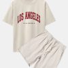 Los Angeles Print Drop Shoulder Oversize T-Shirt & Corduroy Shorts