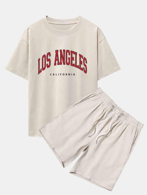 Los Angeles Print Drop Shoulder Oversize T-Shirt & Corduroy Shorts